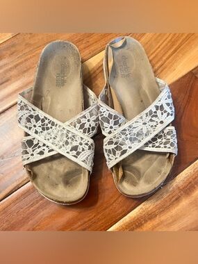 Women’s Charlotte Russe lace trim sandals. Fit like a 8